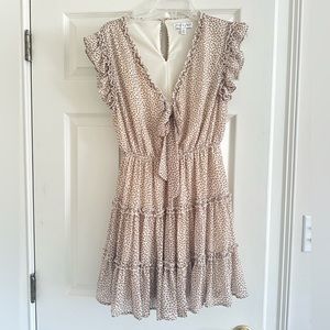 Brown and white pattern mini dress
